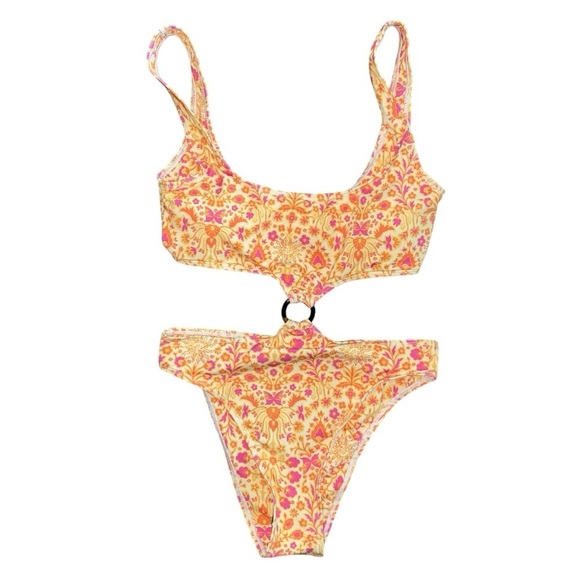 Urban Outfitters Out From Under M Women's O-Ring Yellow Floral Cut Out Swimsuit - Picture 4 of 12
